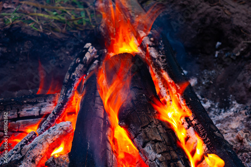 flames on burning wood