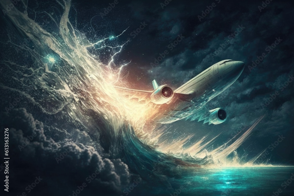 Obraz premium Airplane taking off from the storm