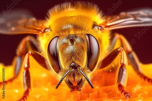 Close-up of a bee's head. Macro photography. Generative AI © ЮРИЙ ПОЗДНИКОВ