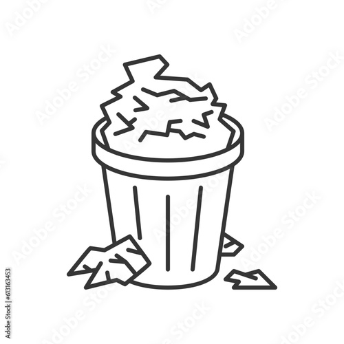 Full trash bin icon in line style, vector image