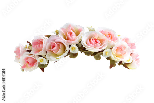 Pink Roses Flower Crown Front View isolated on white background with clipping paths