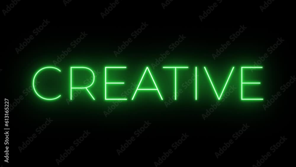 Flickering neon green glowing creative sign animated black background. Flickering neon green glowing creative sign animated black background.