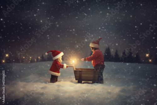 claus winter night child snow christmas moon holiday magic year. Generative AI.