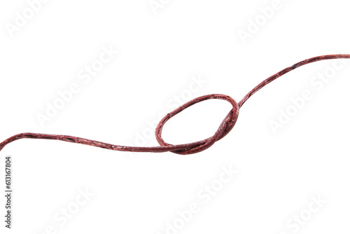 Brown leather rope with knot isolated on white background.