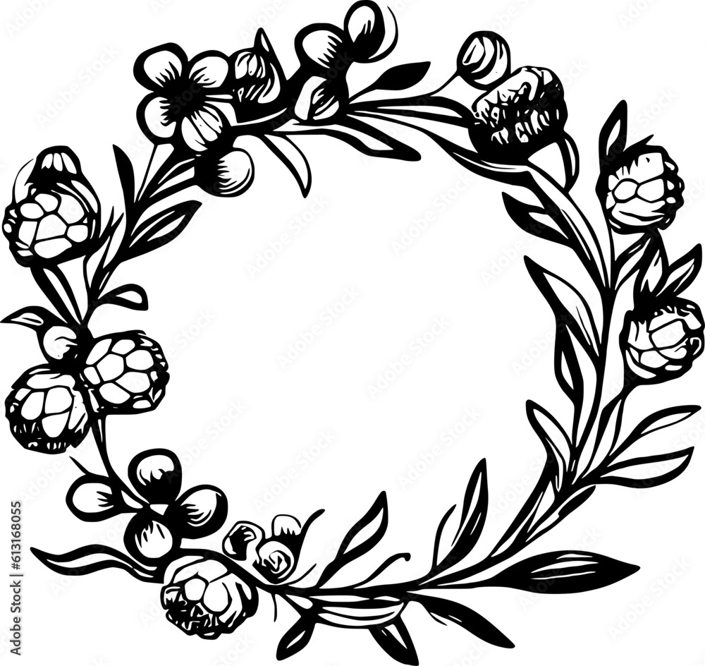 Flower Wreath Line Art