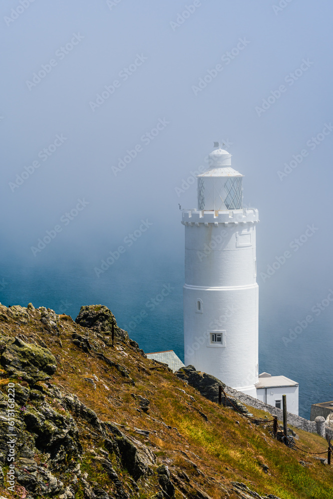 Sea Fret over Start Point Lighthouse, Trinity House and South West Coast Path, Devon, England