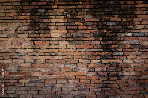 Old brick wall with stains. Dirty brick walls that are not plastered background and texture. Background of old vintage brick walls.