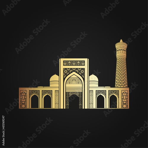 Monuments of architecture of Central Asia, vector graphics of historical buildings in Uzbekistan.