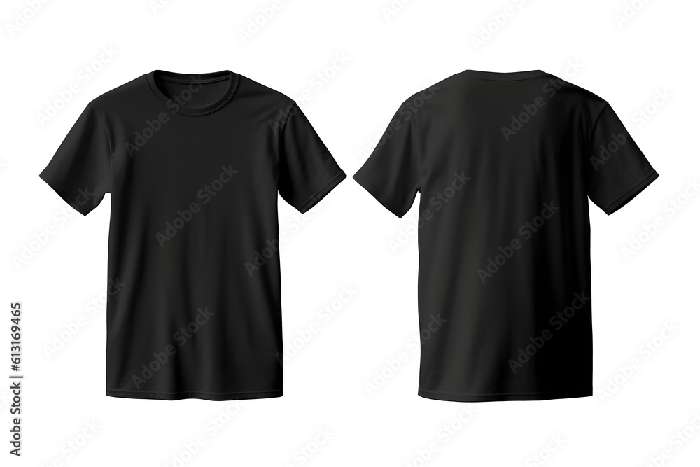Plain black t-shirt front and back for PNG mockup Stock Photo | Adobe Stock