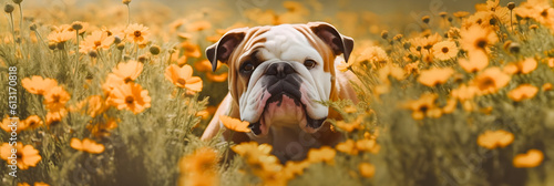 Bulldog in a Garden: Captivating Image of a Playful Pet