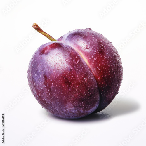 Generative AI Ripe Plum on White Background