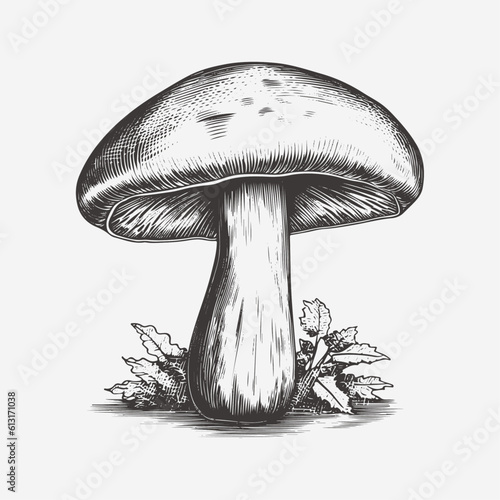 Mushroom hand drawn vector illustration engraved vintage style hand drawn isolated on white background