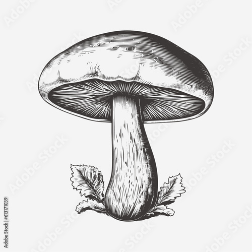 Mushroom hand drawn vector illustration engraved vintage style hand drawn isolated on white background