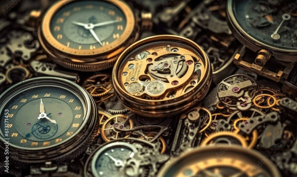 Design and luxury watches, Gears, screws and internal watch mechanisms. 
Generative AI