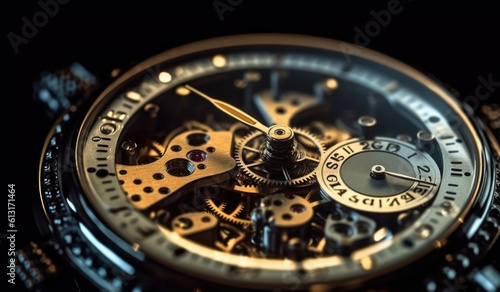 Design and luxury watches, Gears, screws and internal watch mechanisms. Generative AI