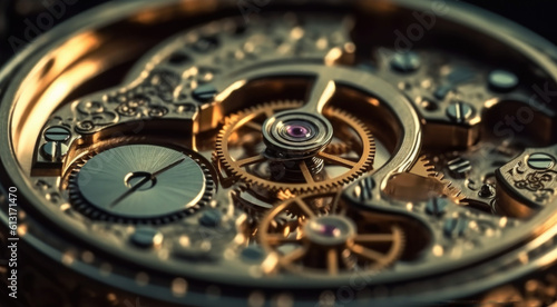 Design and luxury watches, Gears, screws and internal watch mechanisms. Generative AI