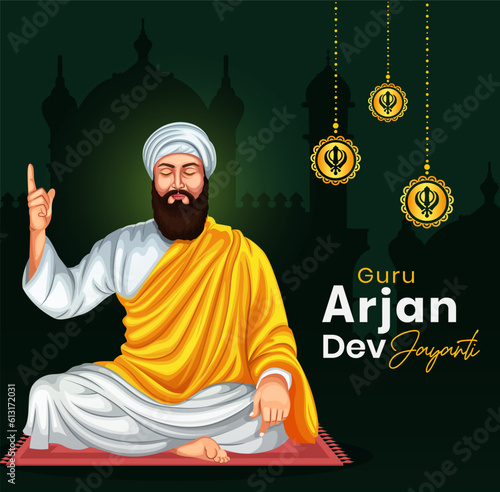 Guru Arjan Dev Ji birth celebration is on 15 April. Guru Arjun Dev portrait, poster, banner, printable, Sikh Vector.