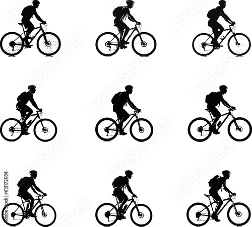 set of silhouettes of a cyclist