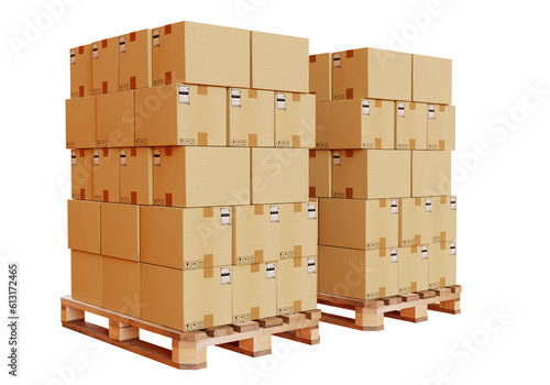 Pallets with boxes. Cardboa...