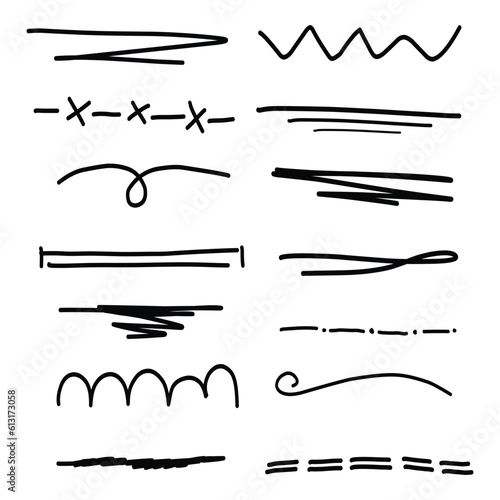 hand drawn set of black vector underlines on a white background 