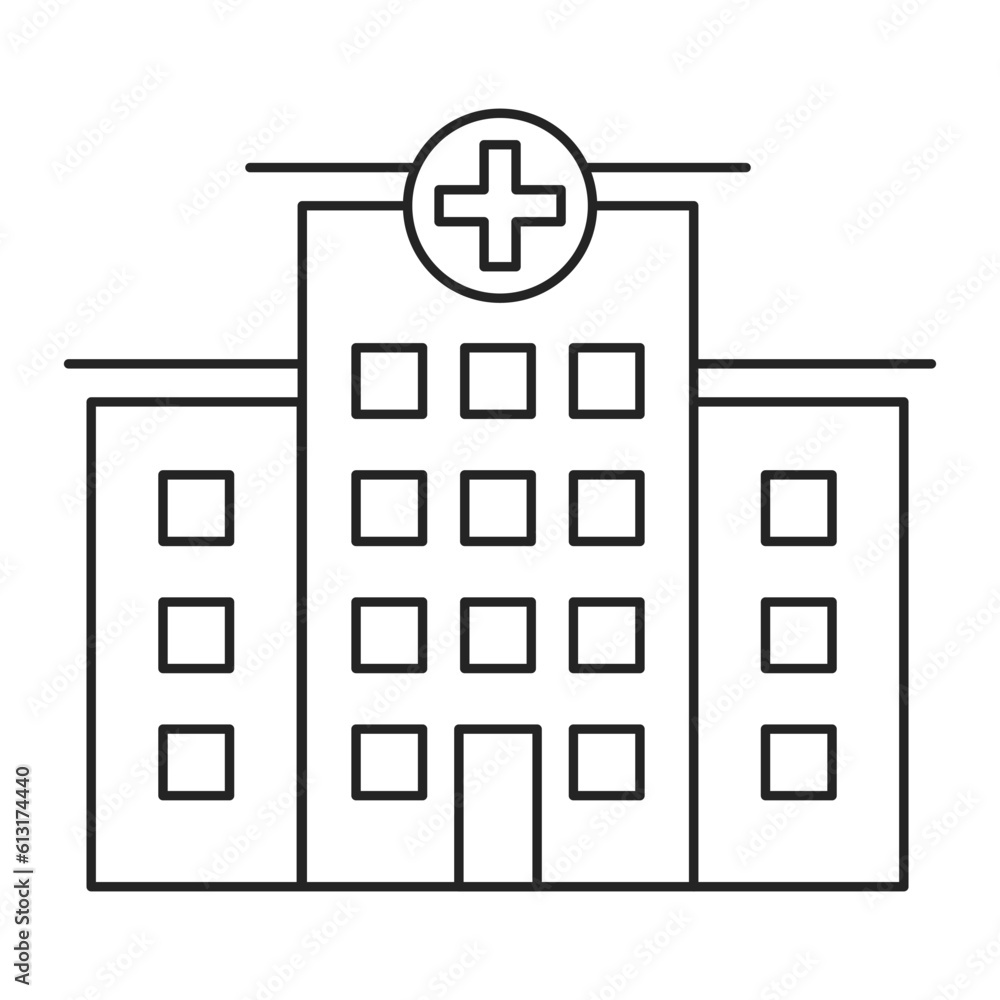 Hospital building icon vector isolated. Concept of medicine and healthcare. Line symbol of medical construction.
