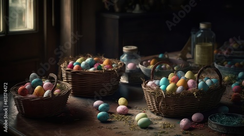 Easter Eggs. Easter Cake. Easter table. Rabbit. Easter. Made With Generative AI.