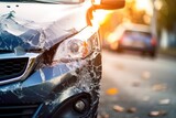The car is standing on the side of the road in an accident. Generative AI