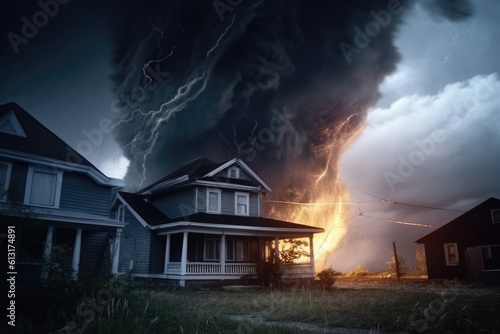 Large tornados destroying house