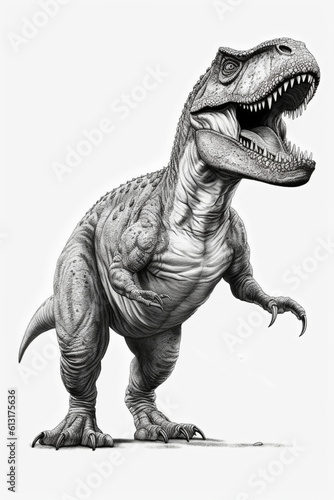 Tyrannosaurus rex. Dinosaur, pencil drawing style. White background. Ai illustration, fantasy digital painting, Generative AI © PaulSat