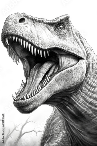 Tyrannosaurus rex. Dinosaur  pencil drawing style. White background. Ai illustration  fantasy digital painting  Generative AI