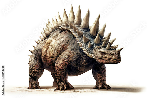 Stegosaurus. Dinosaur, realistic image. White background. Ai illustration, fantasy digital painting, Generative AI © PaulSat