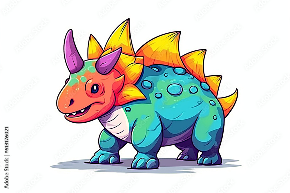 Centrosaurus. Dinosaur, cartoon style, kids content. White background. Ai illustration, fantasy digital painting, Generative AI