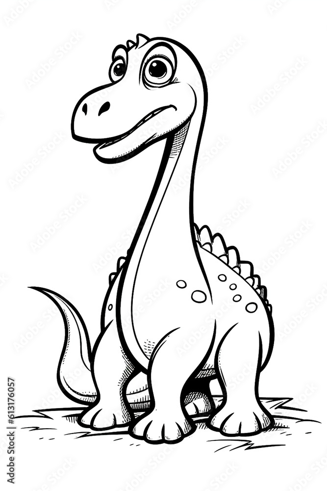 Brontosaurus. Dinosaur, cartoon style, kids content. White background. Coloring page. Ai illustration, fantasy digital painting, Generative AI Brontosaurus. Dinosaur, cartoon style, kids content. White background. Coloring page. Ai illustration, fantasy digital painting, Generative AI