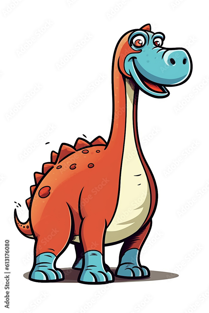 Brontosaurus. Dinosaur, cartoon style, kids content. White background. Ai illustration, fantasy digital painting, Generative AI Brontosaurus. Dinosaur, cartoon style, kids content. White background. Ai illustration, fantasy digital painting, Generative AI