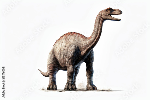 Brontosaurus. Dinosaur  realistic image. White background. Ai illustration  fantasy digital painting  Generative AI