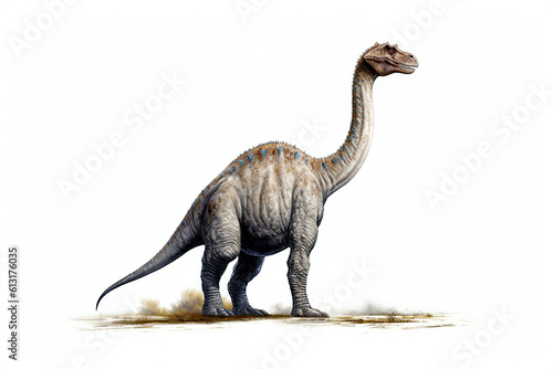 Brontosaurus. Dinosaur, realistic image. White background. Ai illustration, fantasy digital painting, Generative AI © PaulSat