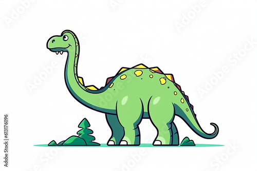Brachiosaurus. Dinosaur, cartoon style, kids content. White background. Ai illustration, fantasy digital painting, Generative AI © PaulSat
