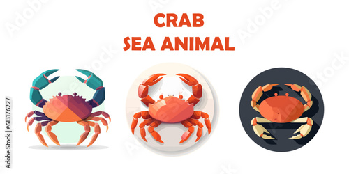 set of crab sea animal logo vector
