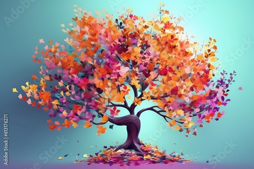 A vibrant tree with leaves hanging from its branches, Generative Ai © TheLogoTip
