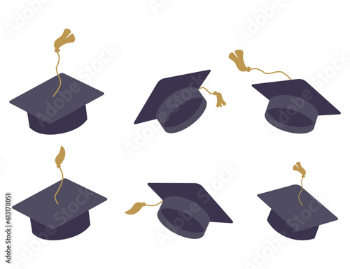 Set of graduation square hat. Education cap collection. Graduation cap isolated on the background