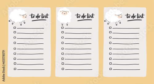 Set collection of to do list template decorated by cute sheep. Cute design of schedule, daily planner or checklist. Perfect for planning, notes and self-organization.