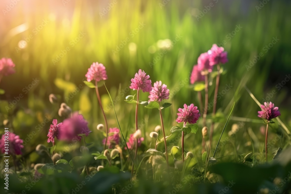 Clover flowers in nature on a natural background.Generative AI