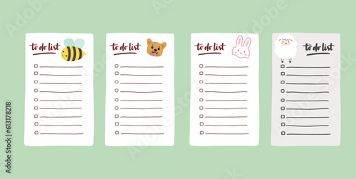 Set of to do list template decorated by cute animals . Cute design of schedule, daily planner or checklist. Perfect for planning, notes and self-organization