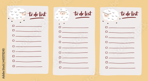 Set collection of to do list template decorated by cute sheep. Cute design of schedule, daily planner or checklist. Perfect for planning, notes and self-organization.