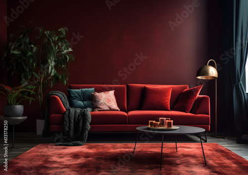 living room interior red color © Basil