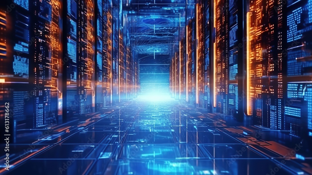 Obraz premium Big data technology futuristic background generative AI