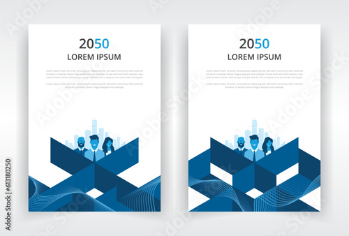 Modern and professional a4 size portrait poster design template set with office people artwork, flyer or leaflet layout, banner, presentation, book or magazine cover, annual report