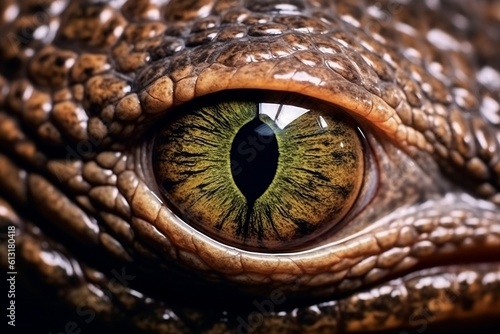Close-up of a crocodile's eye, resembling a dinosaur, Generative Ai © Yasir