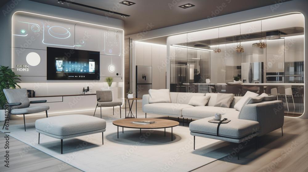 Modern living room design in white colors, generative ai Modern living room design in white colors, generative ai