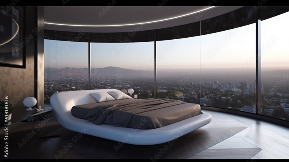 Futuristic high tech technology bedroom design, generative ai